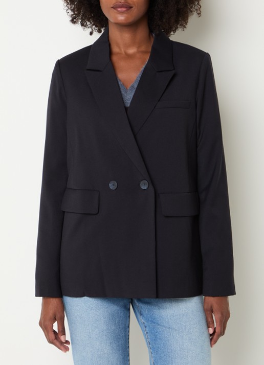 River Woods Double-breasted blazer in wolblend met klepzakken