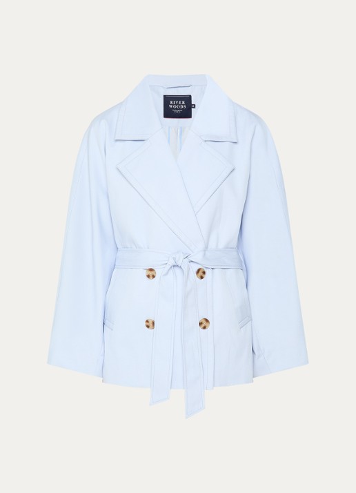 River Woods Double-breasted trenccoat met strikceintuur en steekzakken - voorkant 3 lichtblauw