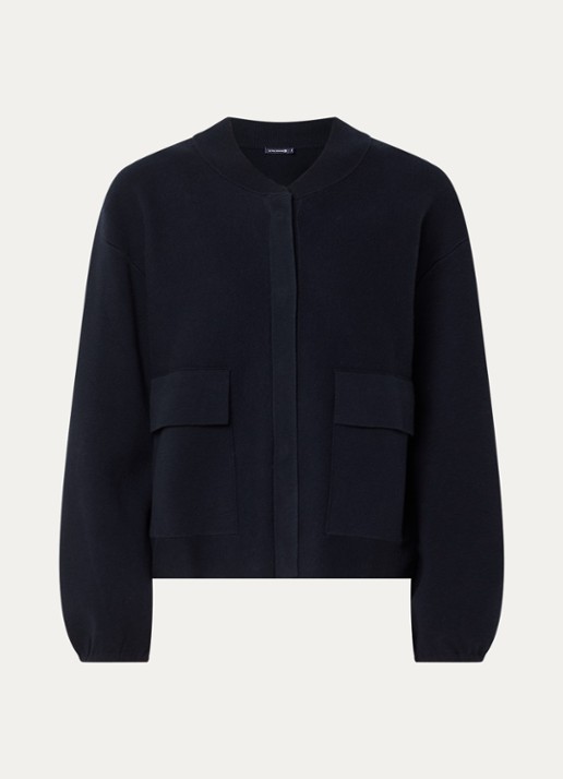 River Woods Fijngebreid vest met klepzakken  - voorkant 2 donkerblauw