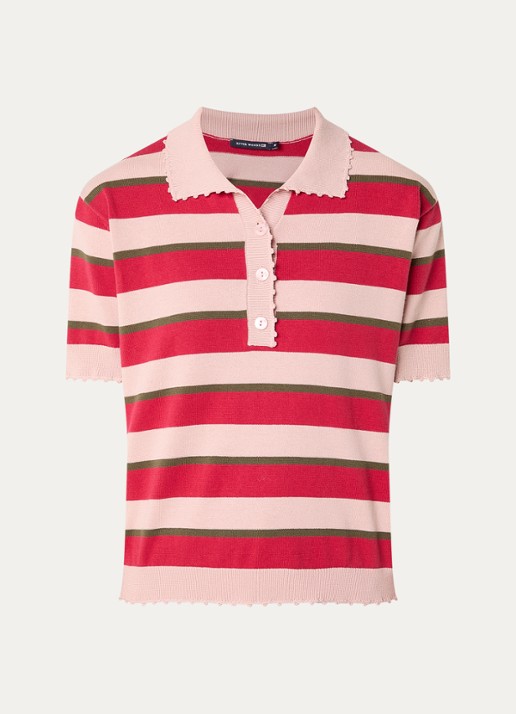 River Woods Fijngebreide polo met streepprint - voorkant 3 steenrood