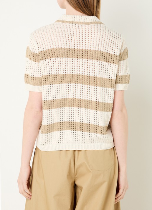 River Woods Fijngebreide polo met streepprint - achterkant 2 creme