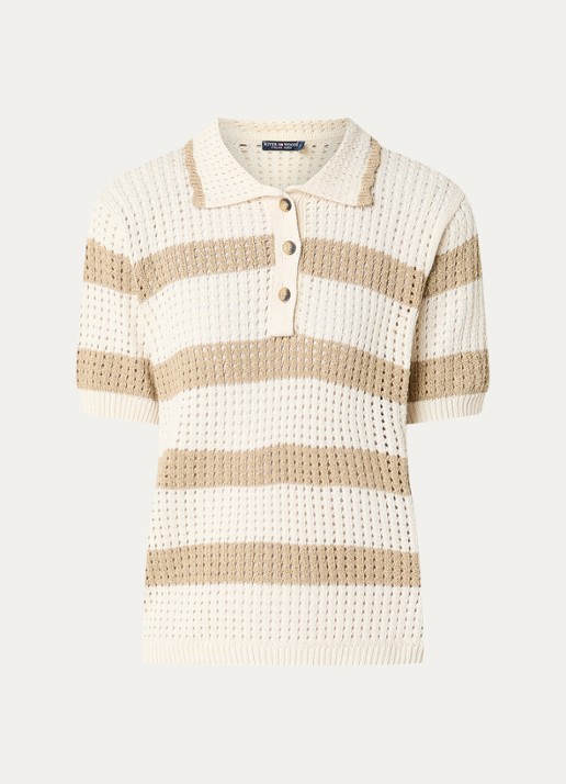 River Woods Fijngebreide polo met streepprint - voorkant 3 creme