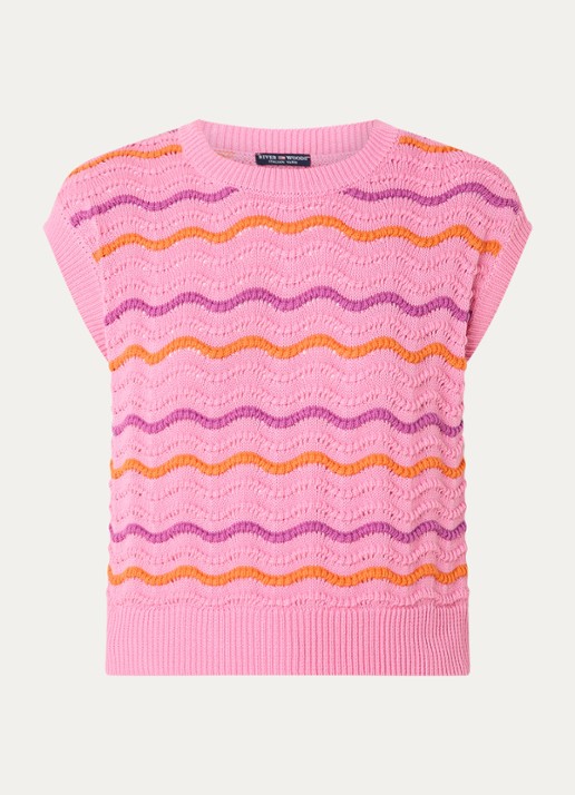 River Woods Fijngebreide spencer met ingebreid patroon - voorkant 2 roze
