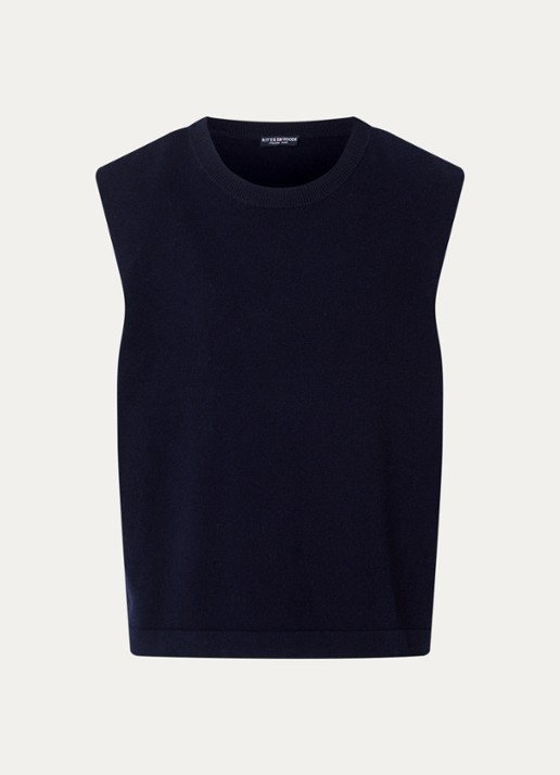 River Woods Fijngebreide spencer met ronde hals - voorkant 2 donkerblauw