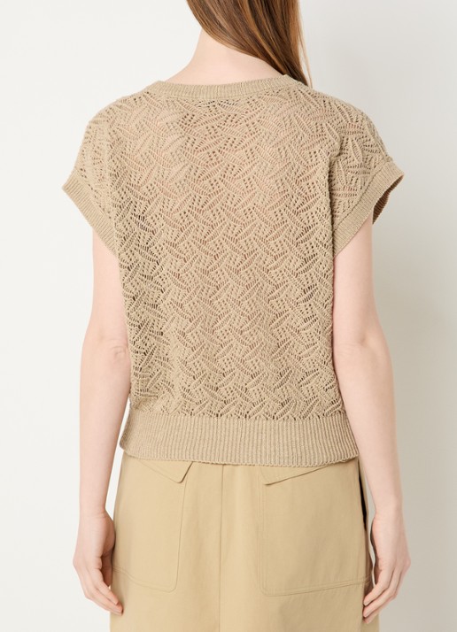 River Woods Fijngebreide top met opengewerkt dessin - achterkant 2 beige