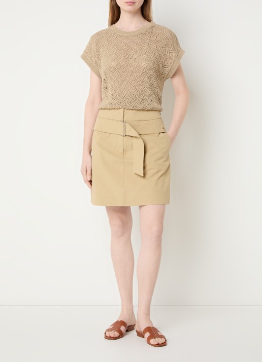 River Woods Fijngebreide top met opengewerkt dessin - voorkant 4 beige