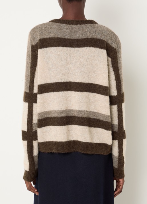 River Woods Fijngebreide trui in alpaca wolblend met ingebreid patroon - achterkant 3 lichtbruin