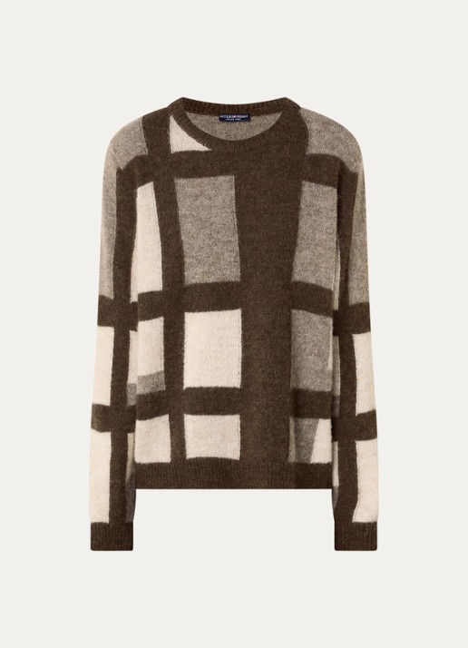 River Woods Fijngebreide trui in alpaca wolblend met ingebreid patroon - voorkant lichtbruin