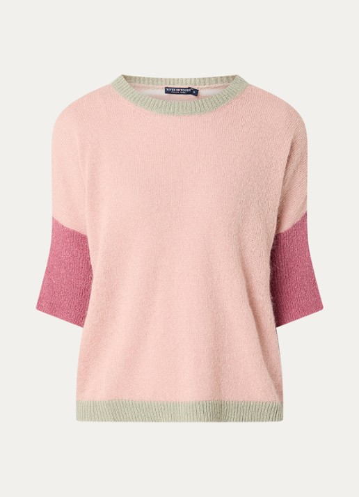 River Woods Fijngebreide trui in alpaca wolblend met streepprint - voorkant 2 zalmroze