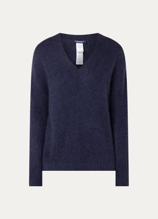 River Woods Fijngebreide trui in alpaca wolblend  - voorkant donkerblauw
