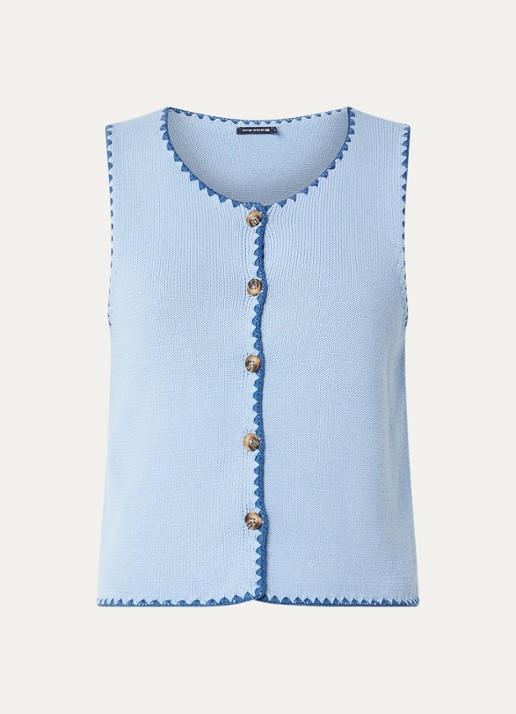 River Woods Grofgebreid gilet met ronde hals - voorkant 2 lichtblauw