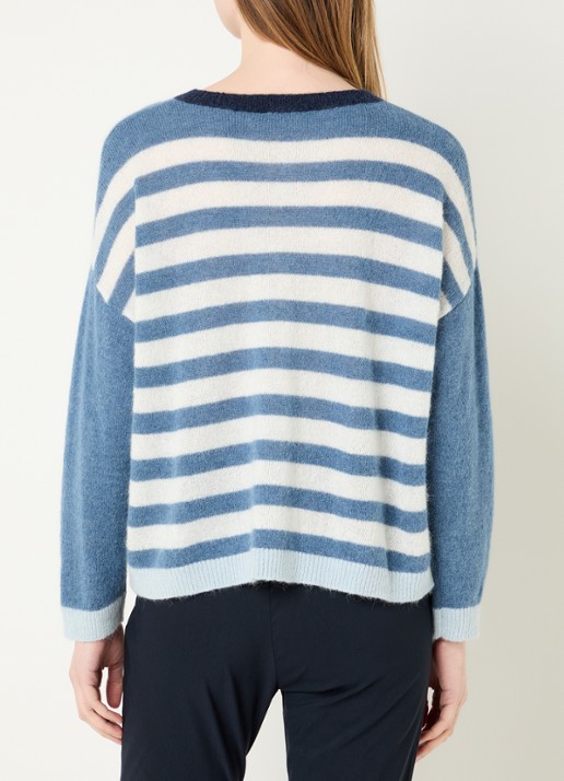 River Woods Grofgebreid vest in alpaca wolblend met streepprint - achterkant 4 staalblauw
