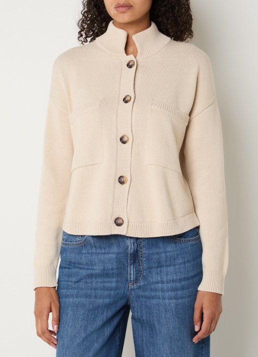 River Woods Grofgebreid vest met borstzakken - detail 4 beige