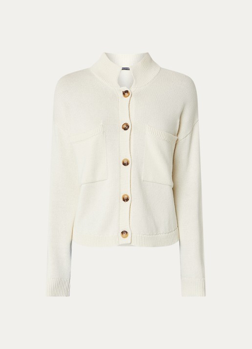 River Woods Grofgebreid vest met borstzakken - voorkant gebroken wit