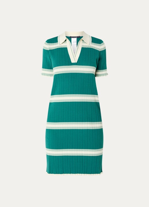 River Woods Grofgebreide mini jurk met streepprint - voorkant 3 zeegroen