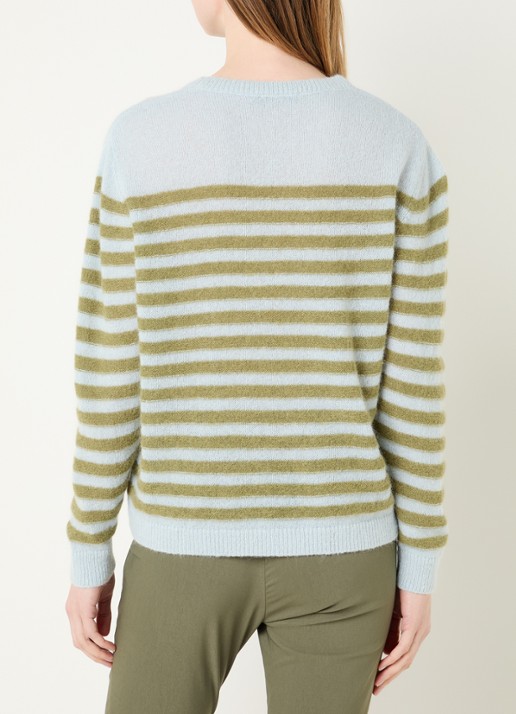 River Woods Grofgebreide trui in alpaca wolblend met streepprint - achterkant 4 lichtblauw
