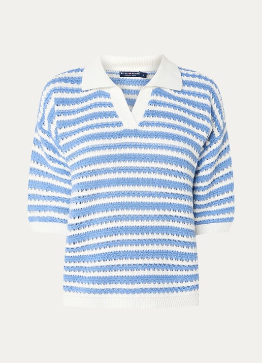 River Woods Grofgebreide trui met streepprint - voorkant blauw