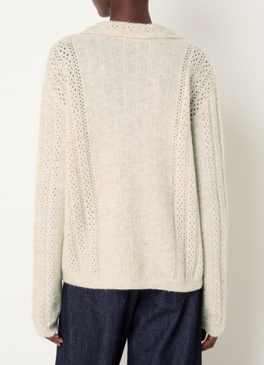 River Woods Grogebreide trui in alpaca wolblend met opengewerkt dessin - achterkant beige