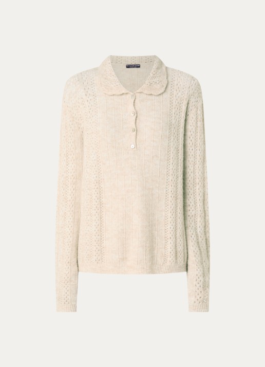 River Woods Grogebreide trui in alpaca wolblend met opengewerkt dessin - voorkant 3 beige