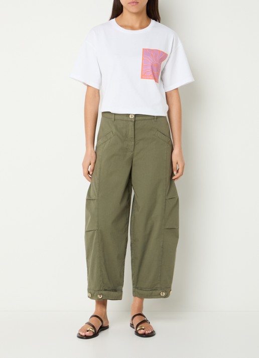 River Woods High waist loose fit cropped broek met steekzakken - voorkant 4 khaki