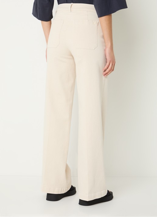 River Woods High waist straight fit broek met steekzakken - achterkant creme