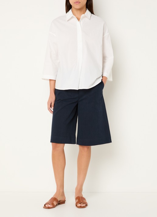 River Woods High waist straight fit korte broek met steekzakken - voorkant 2 donkerblauw