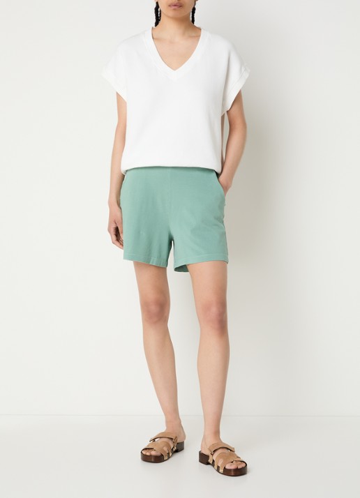 River Woods High waist straight fit korte broek met steekzakken - voorkant 2 groen