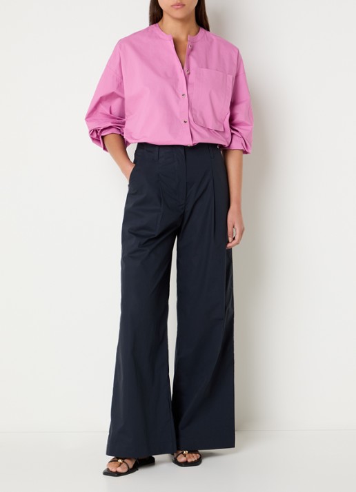 River Woods High waist straight leg pantalon met steekzakken - voorkant 3 donkerblauw