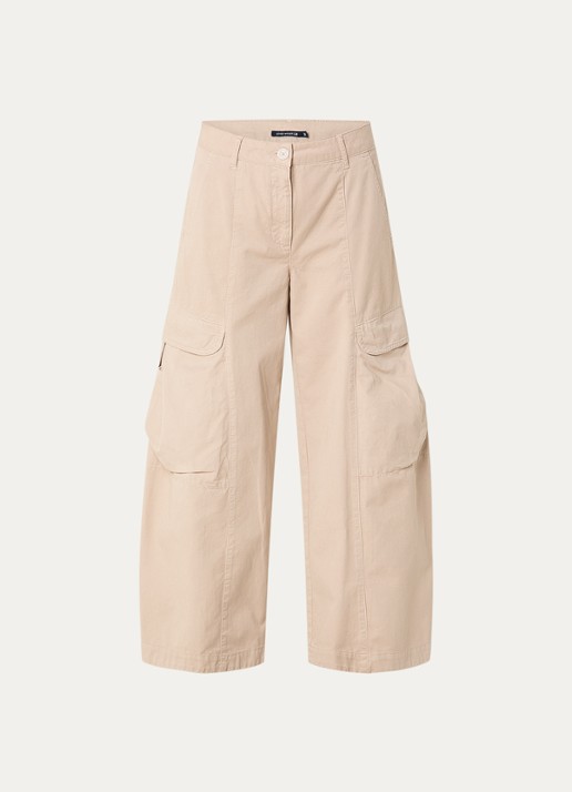 River Woods High waist wide fit cargobroek met klepzakken - voorkant beige