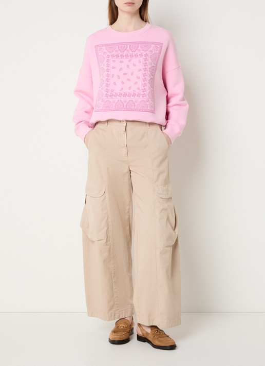 River Woods High waist wide fit cargobroek met klepzakken - voorkant 2 beige