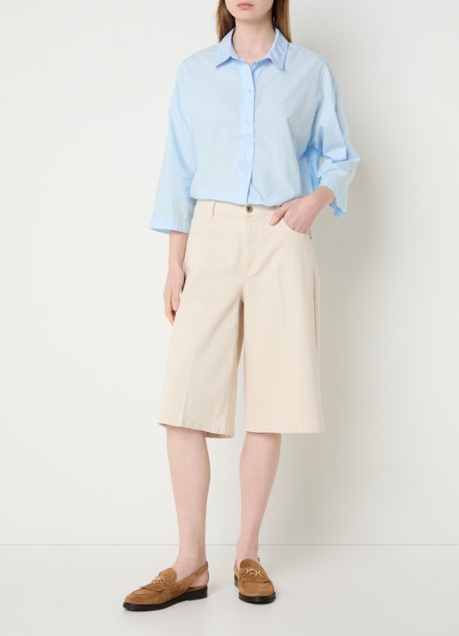 River Woods High waist wide fit korte broek met steekzakken - voorkant 3 creme