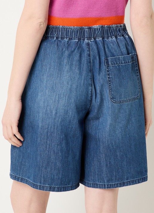 River Woods High waist wide fit korte broek van chambray - achterkant blauw