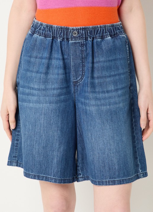 River Woods High waist wide fit korte broek van chambray