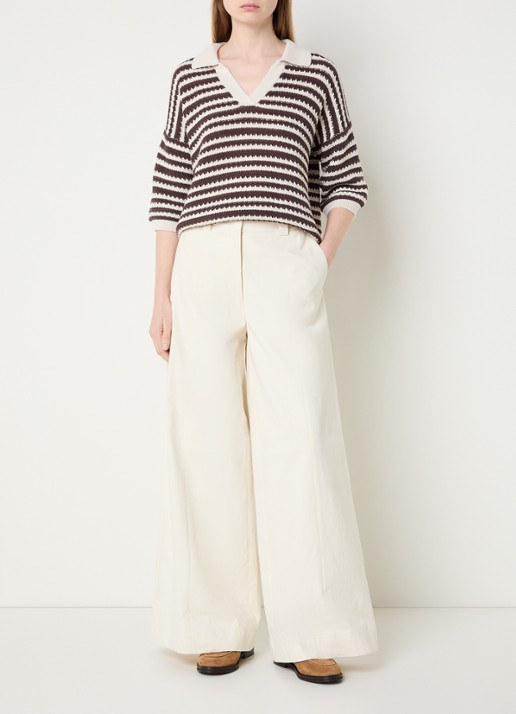 River Woods High waist wide fit palazzo broek met steekzakken - voorkant 3 gebroken wit