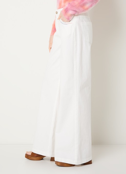 River Woods High waist wide fit pantalon met borduring - detail 5 gebroken wit