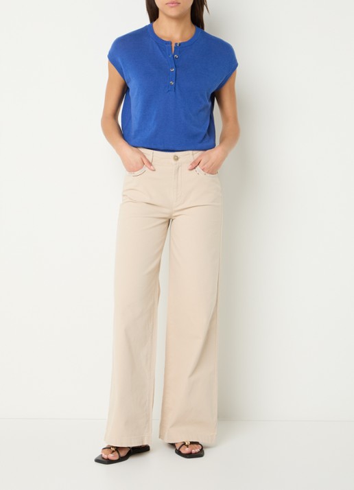 River Woods High waist wide fit pantalon met borduring - voorkant 5 beige