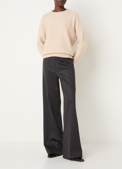 River Woods High waist wide fit pantalon met pied-de-poule dessin - voorkant 2 donkerblauw
