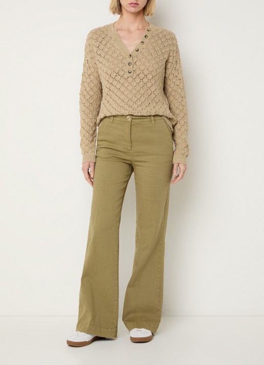 River Woods High waist wide leg broek met steekzakken - voorkant 3 olijfgroen