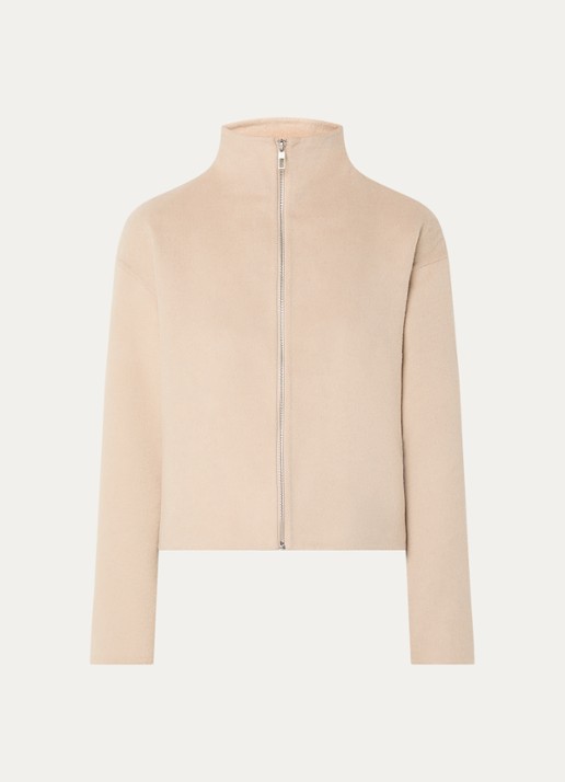 River Woods Jack in wolblend met opstaande kraag - voorkant beige