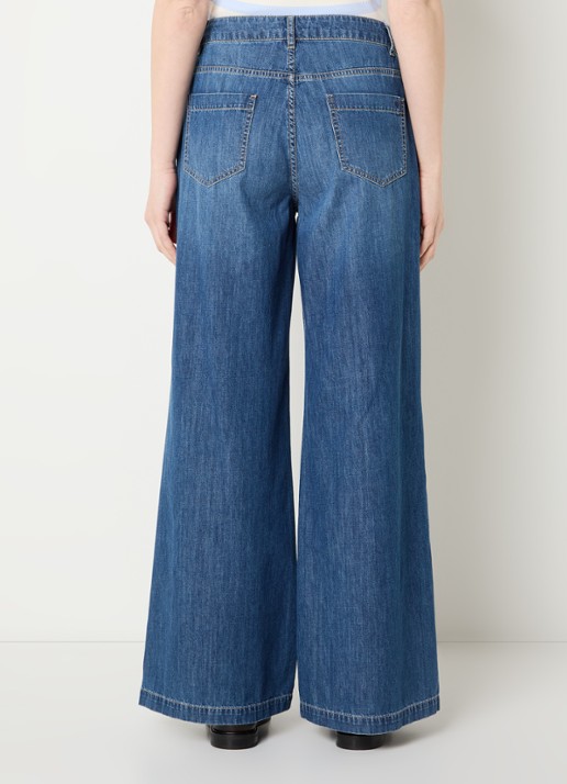 River Woods Mid waist wide fit broek van chambray - achterkant blauw