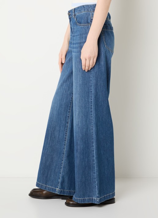 River Woods Mid waist wide fit broek van chambray - detail 5 blauw