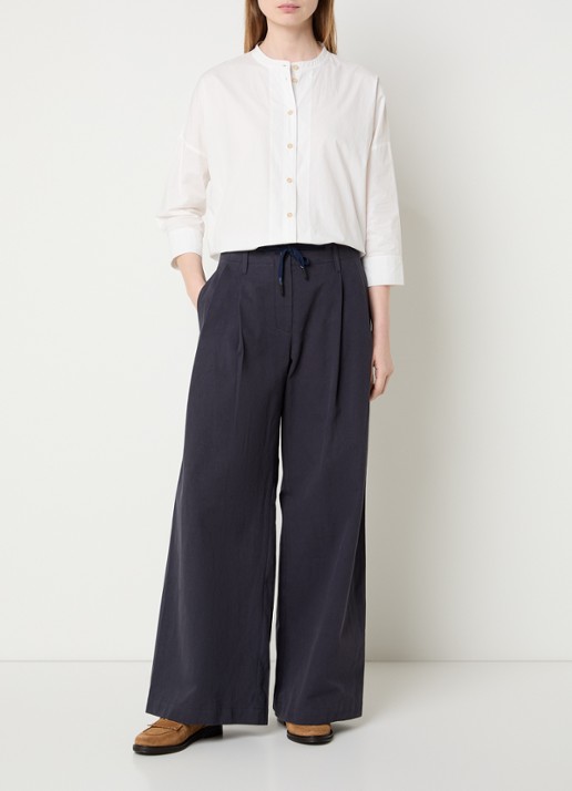 River Woods Mid waist wide fit pantalon met trekkoord - voorkant 4 donkerblauw