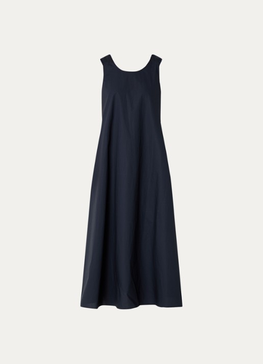 River Woods Midi A-lijn jurk met ronde hals - voorkant donkerblauw