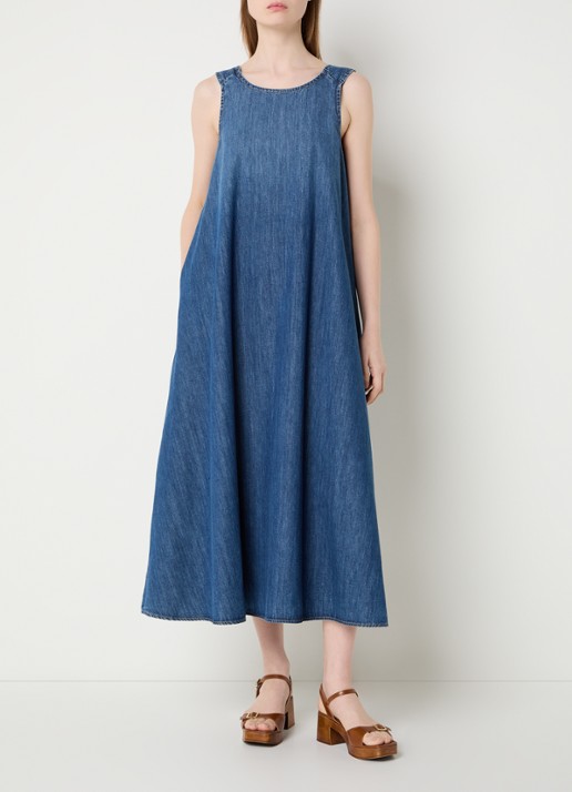 River Woods Midi denim jurk met steekzakken