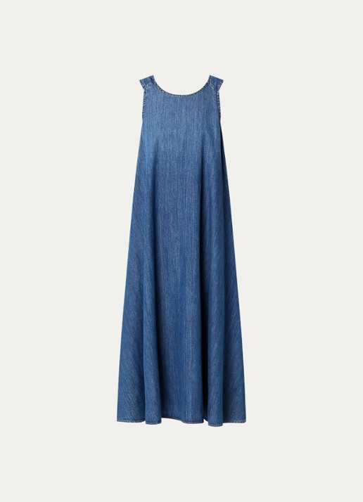 River Woods Midi denim jurk met steekzakken - voorkant 2 blauw