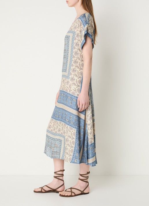 River Woods Midi jurk met print en ceintuur - voorkant 2 blauwgrijs