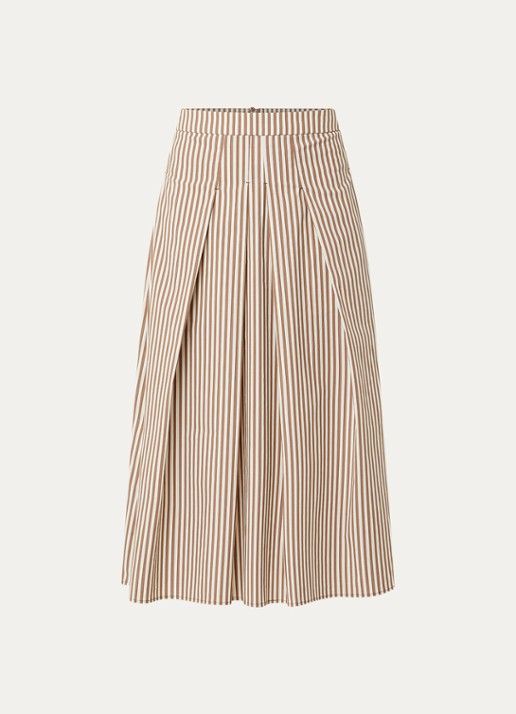 River Woods Midi jurk met streepprint en plooidetail - voorkant 2 lichtbruin