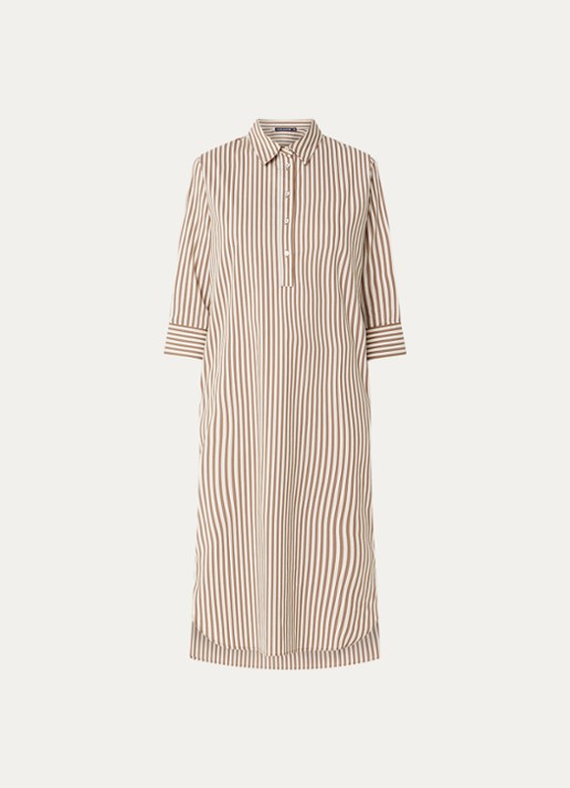 River Woods Midi jurk met streepprint - voorkant lichtbruin