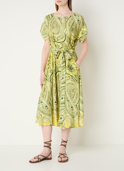 River Woods Midi jurk met strikceintuur en print