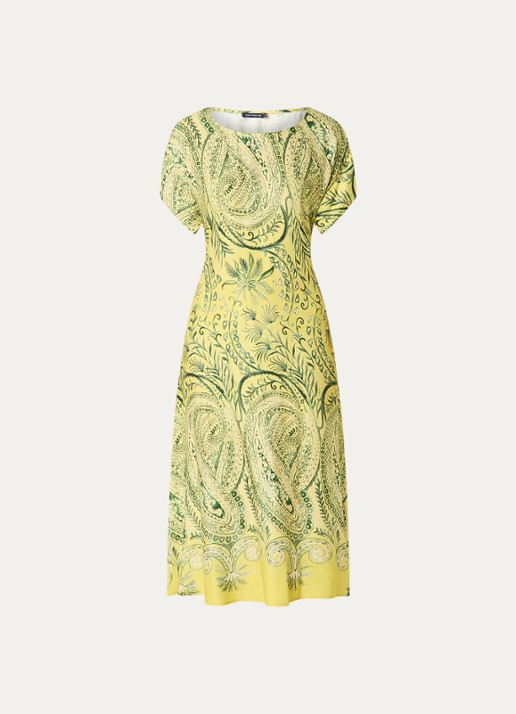 River Woods Midi jurk met strikceintuur en print - voorkant 2 neongeel